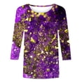 thumbnail image 4 of Aloohaidyvio Mardi Gras Shirts,Womens Mardi Gras Loose 3/4 Sleeve Blouse Mask Glitter Print Crew Neck Party T Shirt, Mardi Gras Clothing, 4 of 5