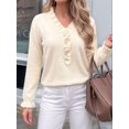 thumbnail image 5 of Women's Solid Ruffled V Neck Button Long Sleeve Knit Sweater Color S, 5 of 10