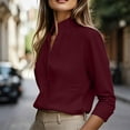 thumbnail image 4 of thefmos Women Fall Winter High Neck Long Sleeve Button Down Blouses Elegant Business Work Tops for Women Cute Trendy Office Dressy Shirts with Solid Color, Red 2XL, 4 of 6