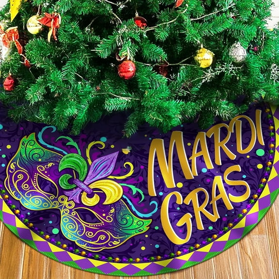 Mardi Gras Tree Skirt 48 Inches Carnival Tree Skirt Christmas Tree Decorations Xmas Tree Skirt Mat for Holiday Party Indoor Outdoor