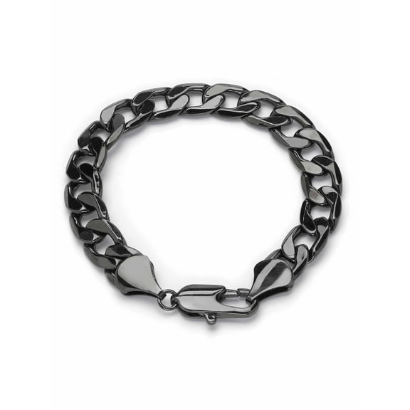 PalmBeach Jewelry Men's Curb-Link Chain Bracelet Black Ruthenium-Plated 9" (12mm)