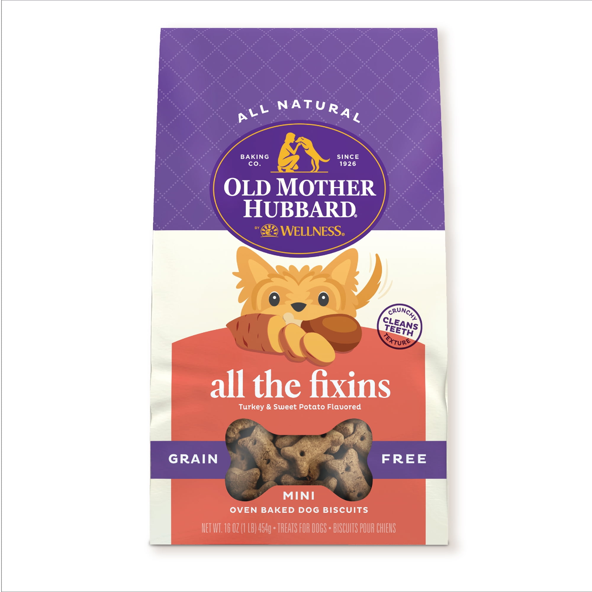 Old Mother Hubbard by Wellness All The Fixins Grain Free Natural Mini Oven-Baked Biscuits Dog Treats, 16 Ounce Bag
