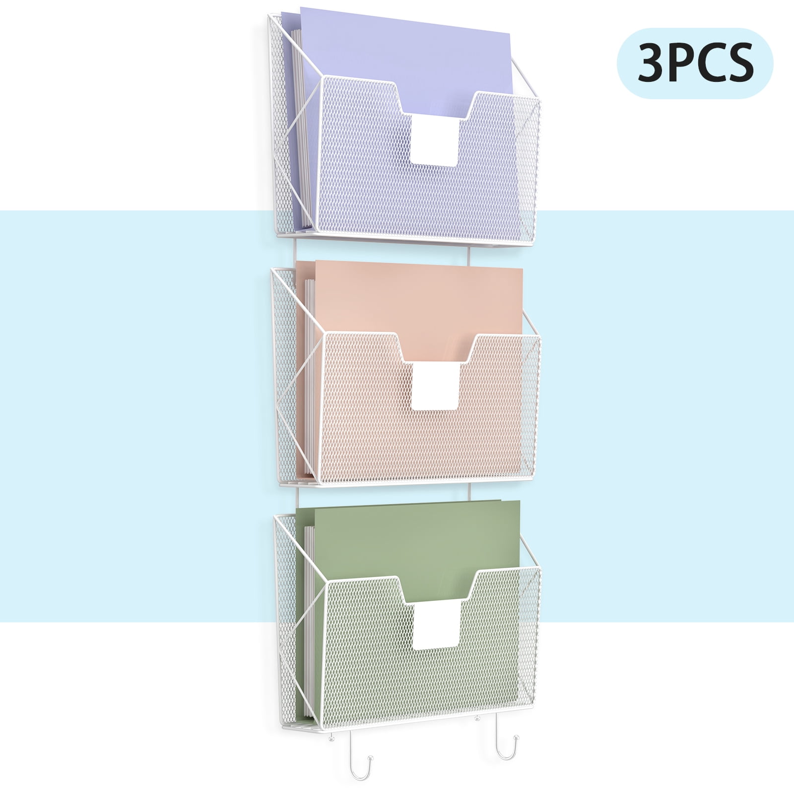 3-Pack Wall Mounted Mesh File Holder, Hanging Document Organizer with Label Slots for Home, Office