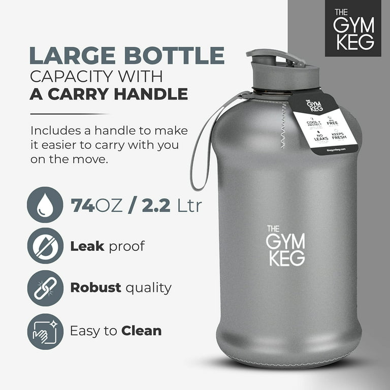 The Gym Keg Sports Water Bottle 2.2 L Insulated Half Gallon Carry Handle Big Water, Beige