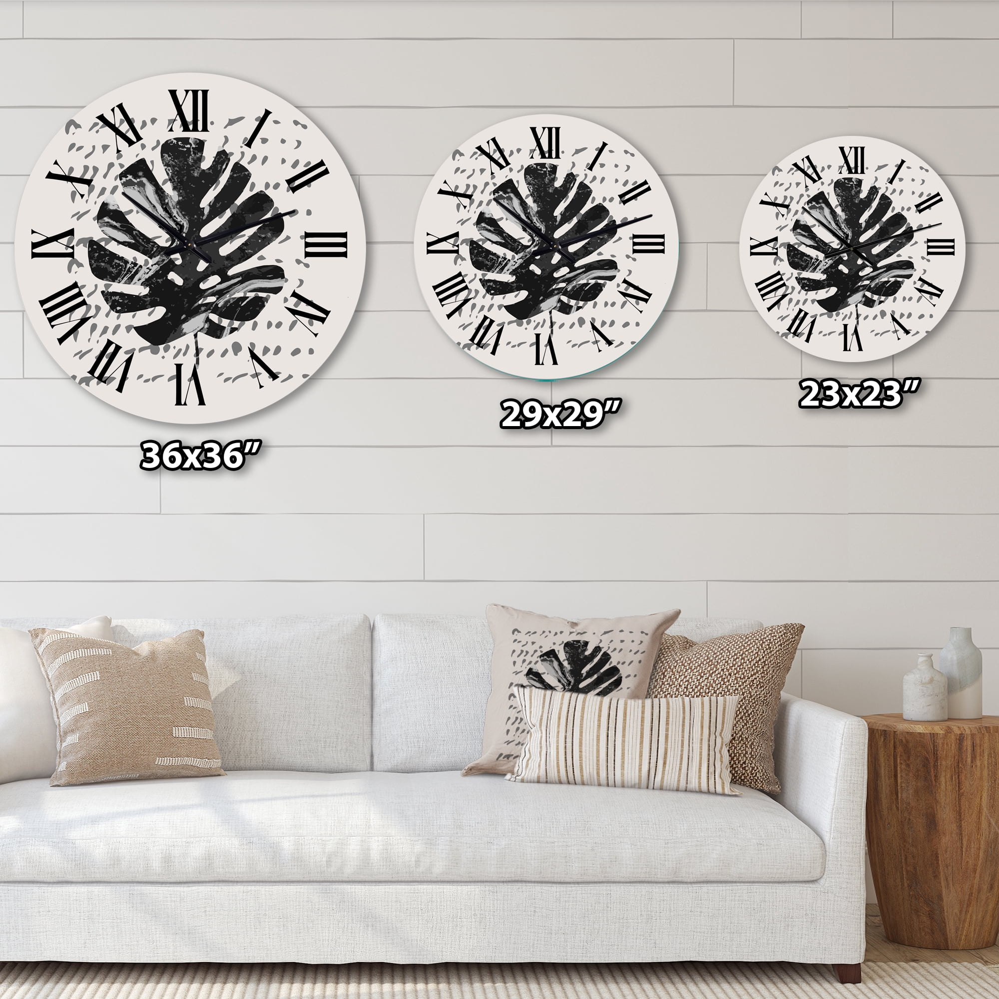 Designart 'Minimal Tropical Palm Leaf On Grunge Texture' Tropical Wall Clock