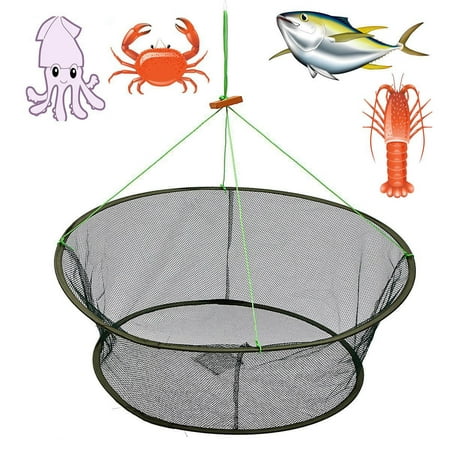 Foldable Fishing Net Trap Bait Net Trap Cast Dip Net Cage Crab Folded Fishing Net Nylon Fishing Mesh Minnow Crawdad Shrimp Large