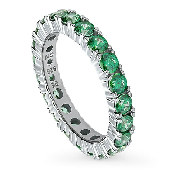 BERRICLE Sterling Silver Green Round Cut Cubic Zirconia CZ Stackable Fashion Anniversary Eternity Ring for Women, Rhodium Plated Size 9