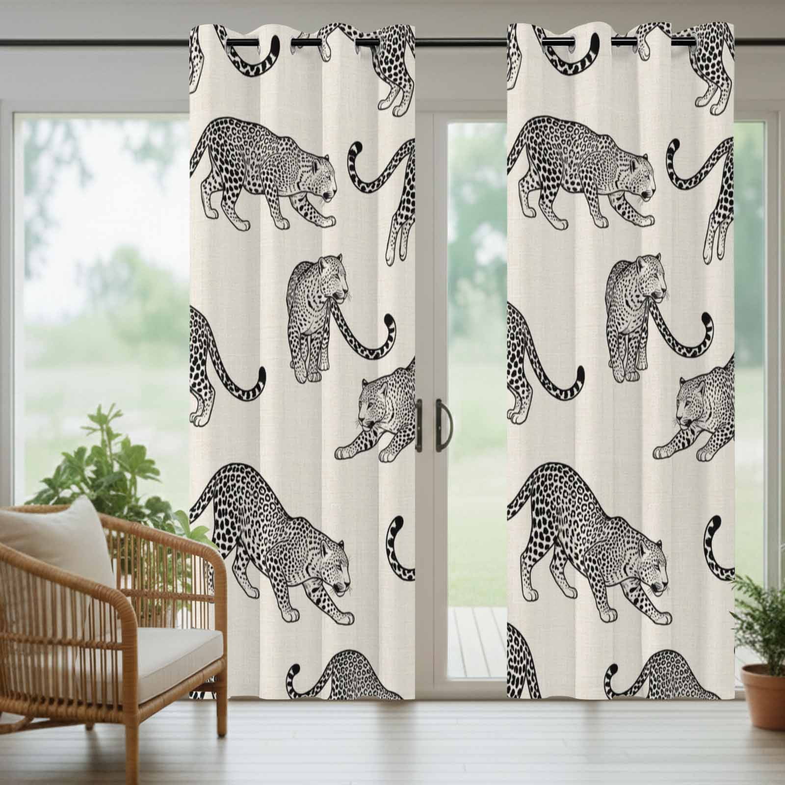 Modern Leopard Outdoor Curtains for Patio, Wildlife Jungle Style Animals Linen Texture Sunshade Privacy Drapes Grommet Waterproof Outside Curtains for Porch/Cabana/Balcony 54"x 108", 1 Panel