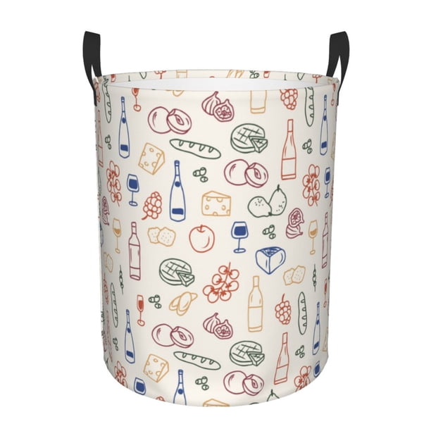 Fotbe Doodle Wine Cesto de Ropa con Asas, Cesto Impermeable de Gran Capacidad, Bolsa de Lavado para Dormitorio, Cesto de Ropa con Ruedas y Asas-Small