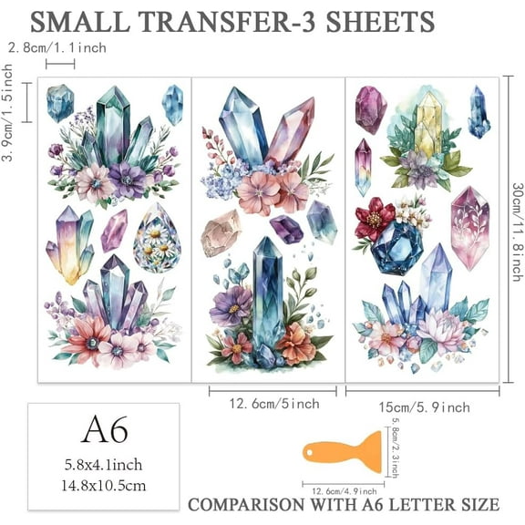 1 set 3pcs/Set Flowers Rub on Transfers for Furniture and Crafts 6x12 Inch Flowers Decals Transfer Stickers Rub on Decals with 1pc Scraper for Wood Furniture Home Decoration