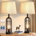 thumbnail image 1 of Juego de 2 lámparas de mesa negras para sala de estar, lámparas de granja para mesitas de noche con USB A+C, lámparas de noche para dormitorio, lámpara industrial de 24 pulgadas para mesas, 1 of 7