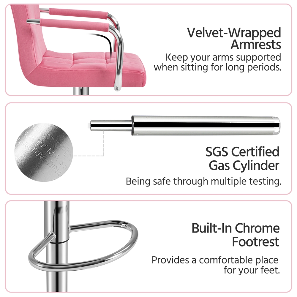 Alden Design Velvet Bar Stools with Swivel Set of 2, Pink photo 8
