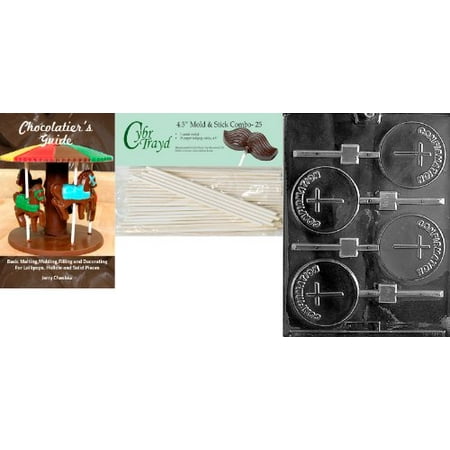 Confirmation Chocolate Molds Cybrtrayd Confirmation Lolly Chocolate Candy Mold with 25 4.5-Inch Lollipop Sticks and Chocolatier's Guide ()