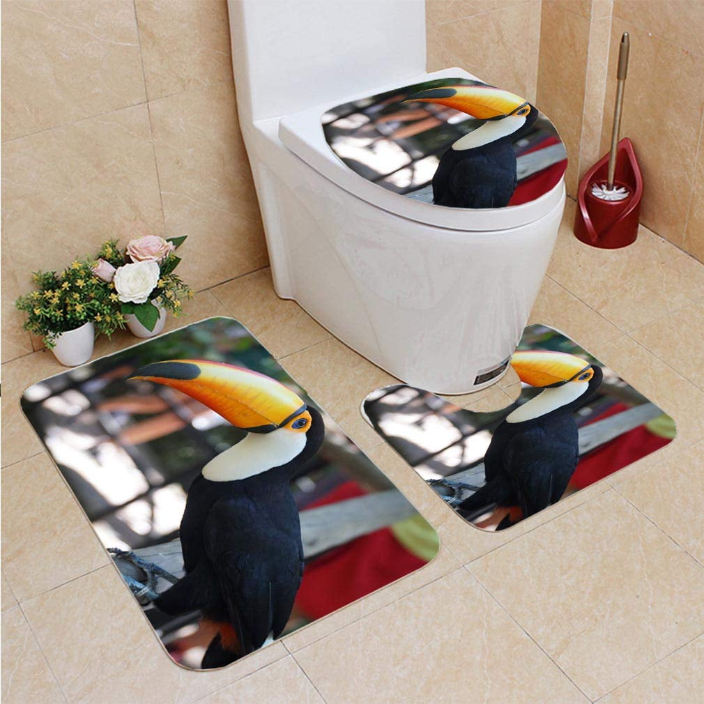Spring Bird Toucans Shower Curtain Set Bathroom Rug NonSlip Mat Toilet Lid Cover 