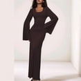 thumbnail image 5 of Katigan Women'S Ribbed Maxi Dress Knit Flare Sleeve Bodycon Dress Loose Casual Long Dresses Brown XXL, 5 of 6