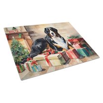 Bernese Mountain Dog Cozy Christmas Glass Cutting Board Large 12 in x 15 in