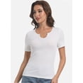 thumbnail image 3 of Women's Short Sleeve V-Neck Ribbed Blouse - Slim Fitted Casual Basic Top, 3 of 6