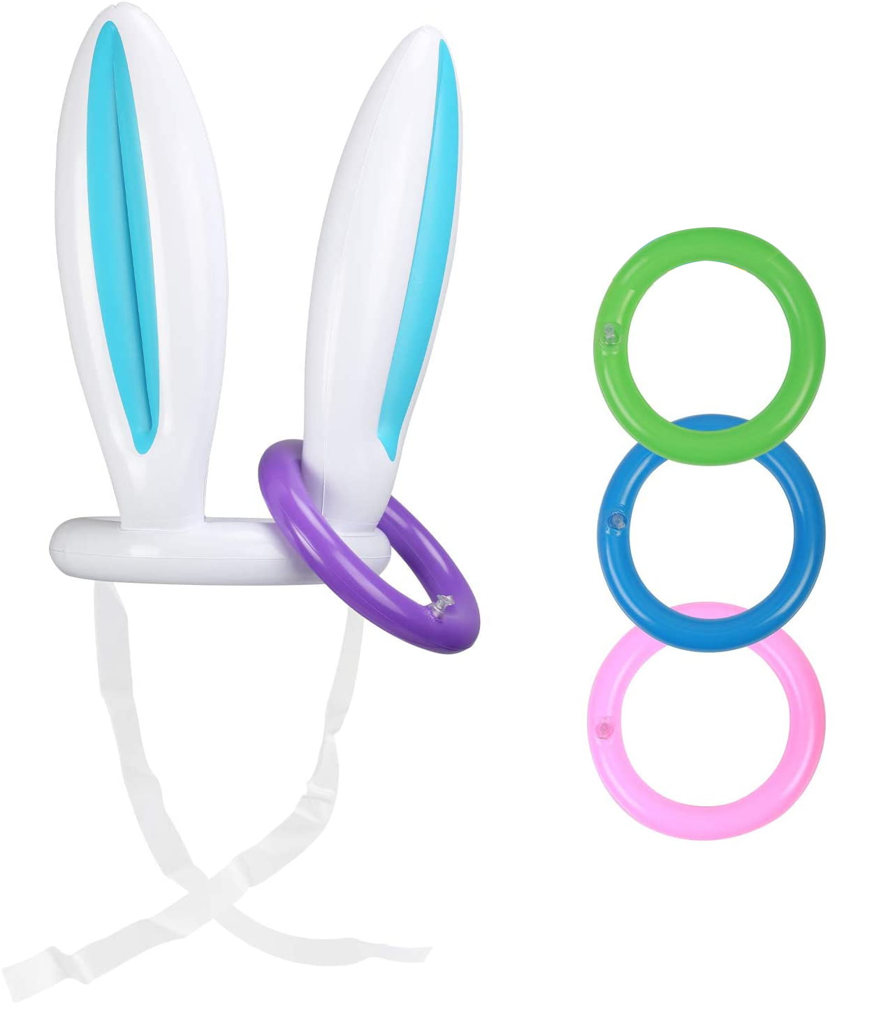 Outdoor Easter Eggs Hunt 2 Bunny Ears Hats & 8 Rings TURNMEON 2 Set of Inflatable Bunny Ring Toss Games School Carnival Party Games Easter Outdoor Party Games Party Supplies for Family & Kids