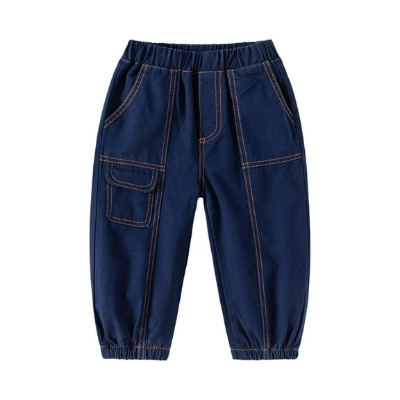 Generic Toddler Baby Boys Cargo Jogger Pants Pull On Elastic Waist Twill Baggy Joggers Solid School 𝐔niform Hiking Pants for Holiday Christmas Party(5-6 Years Blue)