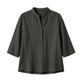 thumbnail image 4 of Asgosdo Women Tops 3/4 Sleeve Mandarin Henley Shirt Collar Solid Clothes Crinkle Textured Outfits Half Button Loose Casual Blouses All Season Womens Shirts, 4 of 4