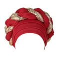 thumbnail image 3 of Turban Africain pour Femmes, Foulard à Sequins, Bonnet Doux pour Tresses, Rouge, 3 of 7