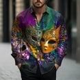 thumbnail image 2 of QATAINLAV Mens Mardi Gras Shirt Long Sleeve Novelty Funny Button Down T-Shirt Carnival Graphic Laple Collar Blouse Tops Holiday Streetwear Multicolor XXL Gifts for Mom, 2 of 6