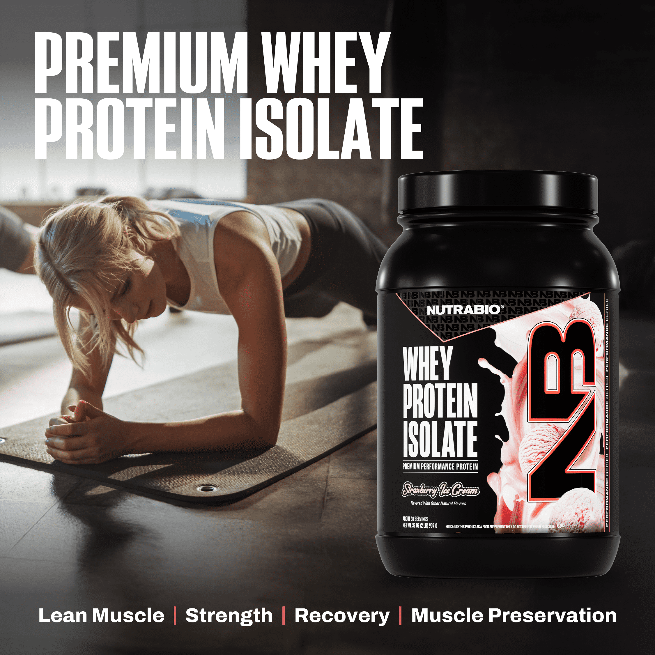 NutraBio 100% Whey Protein Isolate Protein Powder, 25g Protein with Complete Amino Acid Profile, Non-GMO, Soy & Gluten Free, Low Carb, Low Calorie Whey Protein Powder, Strawberry Ice Cream, 2 Lbs