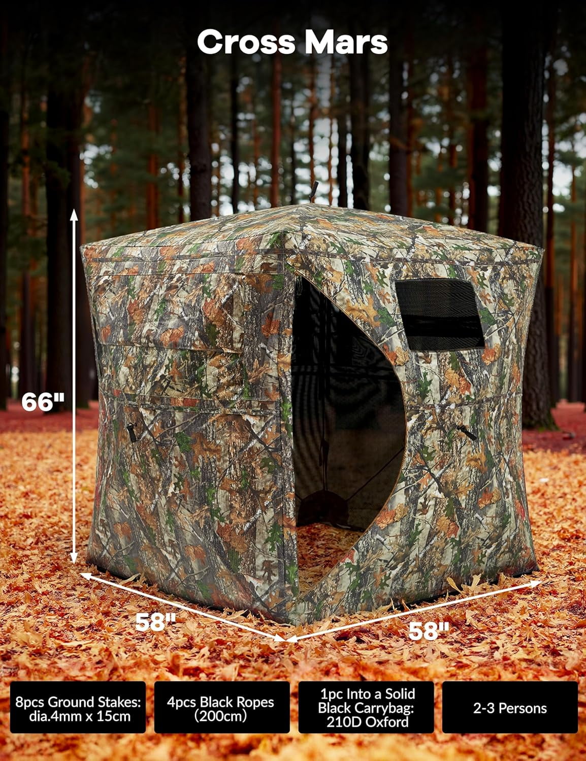 Portable Pop-Up Hunting Blind - 270° See-Through Windows & Silent Door, Waterproof Lightweight Camouflage Tent for Deer Turkey Hunting