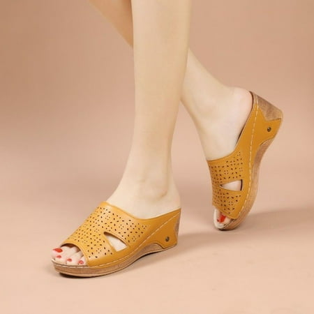 

Sunvit Womens Platform Sandals Hollow Casual Fish Mouth Wedges Summer Slide Sandals #549 Yellow
