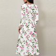 thumbnail image 4 of WTOBBY Women's Long Sleeve Casual Floral Print V-Neck Waist Long Dress Flowy Maxi Style with Adjustable Tie Versatile Print for Seasonal Outings Lightweight Fabric,White L, 4 of 4