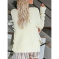thumbnail image 3 of Arvbitana Women's Knit Sweater Solid Color Long Sleeve Off-shoulder V-neck Pullover Jumper Tops Ladies Casual Slit Knitwear for Streetwear, 3 of 7