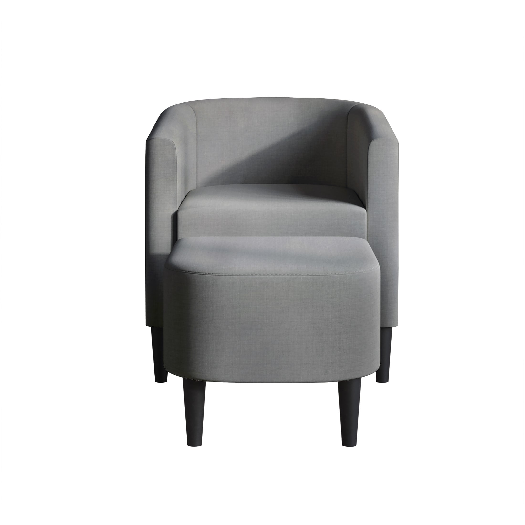 Castle Place Elegant Upholstered Linen Accent Chair with Stool, Light Grey