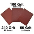 thumbnail image 2 of Generic 60 Sandpaper Sheets, 1/4 Sheet Size, Assorted Grits (60/100/240), 2 of 4
