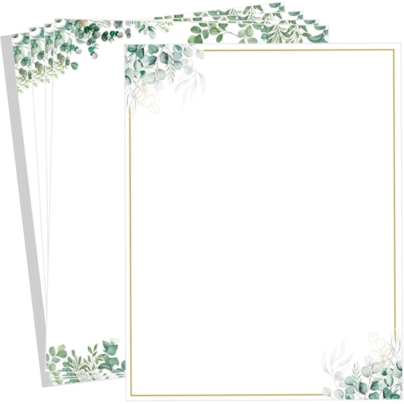50pcs Greenery Letterhead Paper Eucalyptus Leaf Themed Decorative Printer Paper Wedding Botanical Letter Stationery Writing Paper Sheets (Greenery)