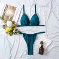 thumbnail image 3 of Traje de baño de bikini de 2 piezas para mujer con tirantes finos, ropa interior superior, traje de baño elástico y transpirable, traje de baño verde oscuro S, 3 of 5
