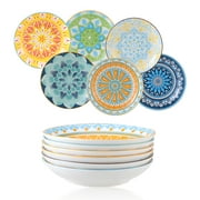 AHX Multicolor 6 Pack Ceramic Pasta Bowls Salad Bowl - 8" Wide and Shallow Soup Bowls Plates Set(23oz)