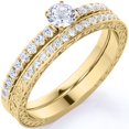 thumbnail image 1 of JeenMata 0,83 Uds - Moissanita Redonda - Pavé - Victoriano - Delicado - Anillo de Compromiso - Conjunto de Anillo de Boda Vintage - Oro Amarillo de 18 K sobre Plata, 1 of 6
