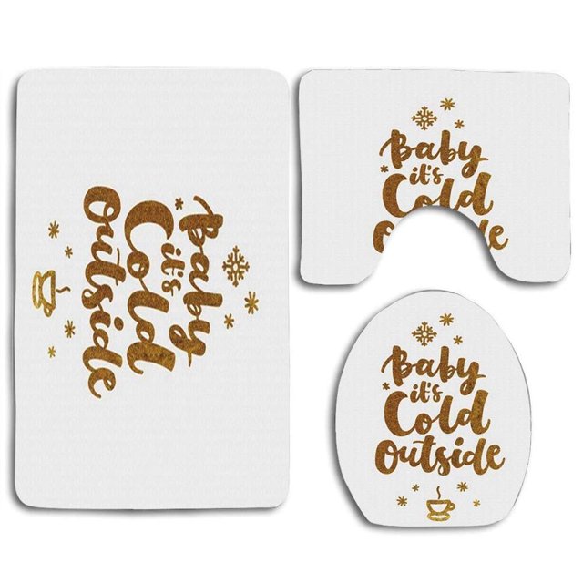 ABPHQTO Bebe esta frio afuera Juego de alfombras de baño de 3 piezas Alfombra de baño Alfombra de contorno y tapa de inodoro