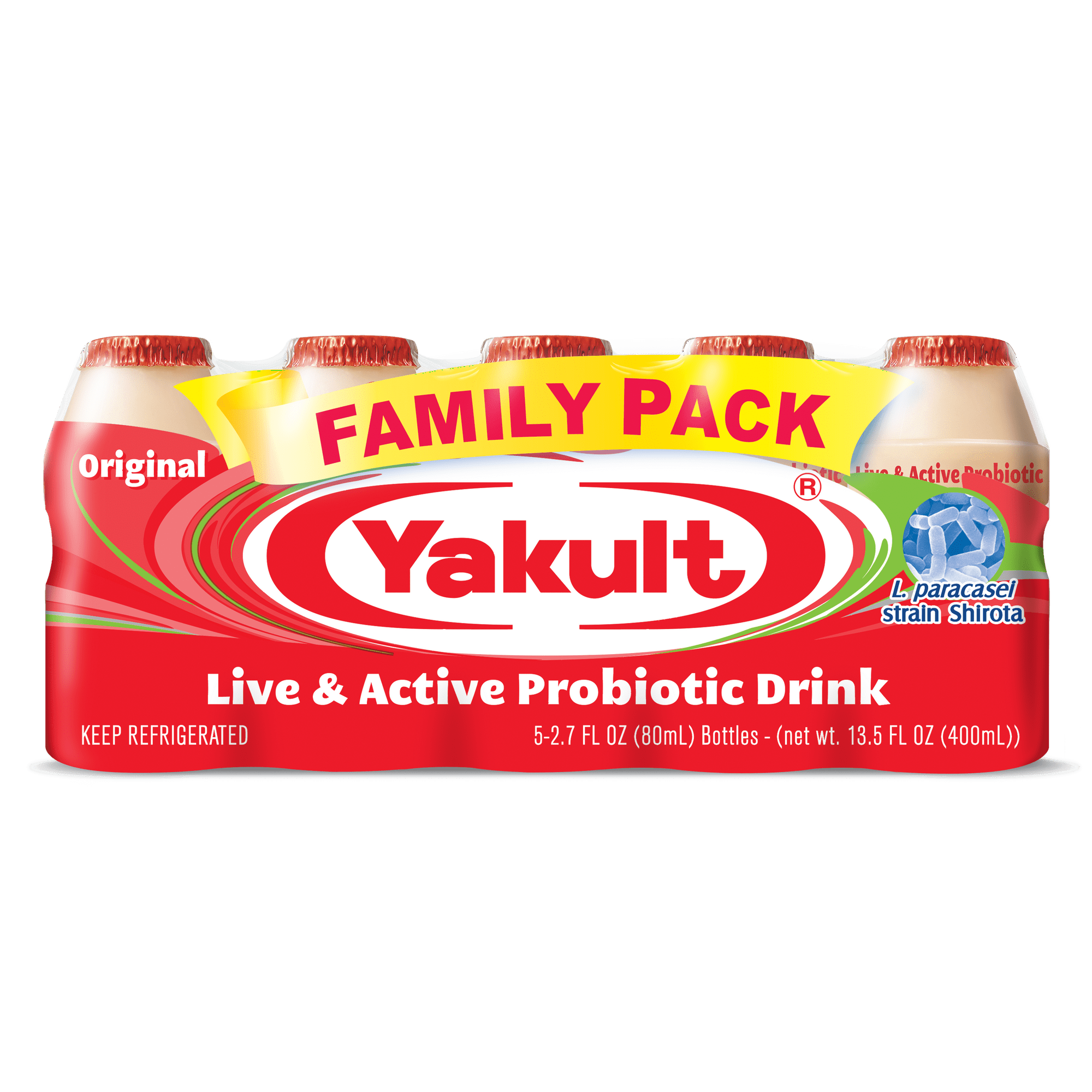 Yakult Non-Fat Live &Active Probiotic Drink Family Pack, 2.7 fl oz, 20 Count, No Gluten, Plastic Bottle, Yogurt Section, for Entire Family