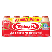 Yakult Non-Fat Live &Active Probiotic Drink Family Pack, 2.7 fl oz, 20 Count ,No Gluten, Plastic Bottle