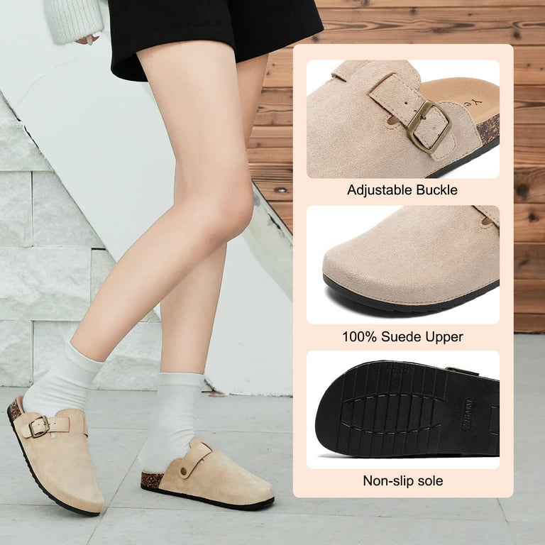 Women's Suede Platform Clogs With Buckle | Closed Toe Slip-On Mules | Non-Slip Comfort Slippers & Slides