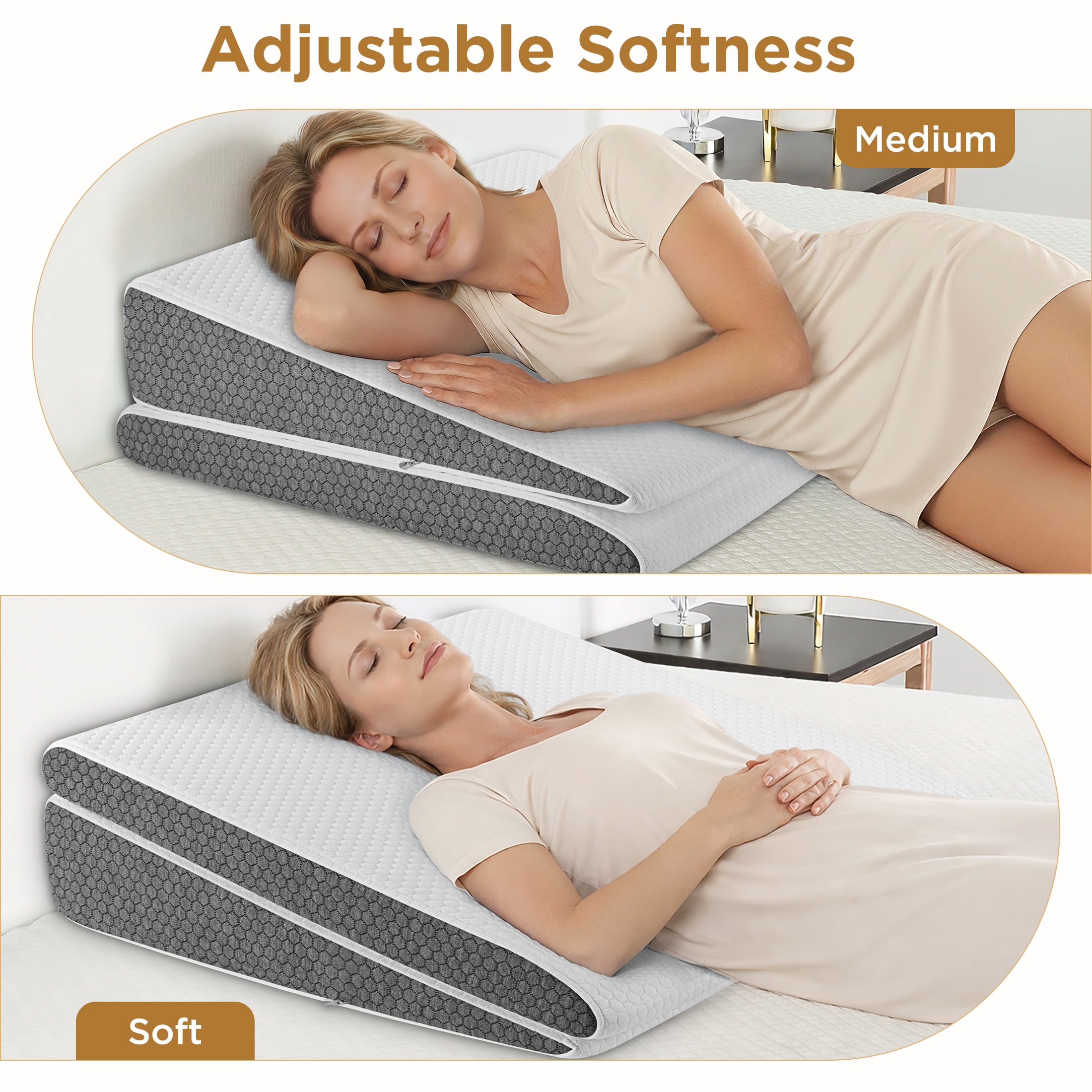 WANALIT Wedge Pillow for Sleep Apnea,2PCS Wedge Pillows for Acid Reflux,Bed Wedge Pillow Set for Sleeping,Back Pain,Gerd,Heartburn,Snoring,Triangle Elevated Pillow for After Surgery/Leg/Neck