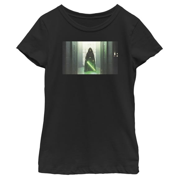 Girl's Star Wars: The Mandalorian Luke Skywalker Lightsaber Graphic Tee Black Medium