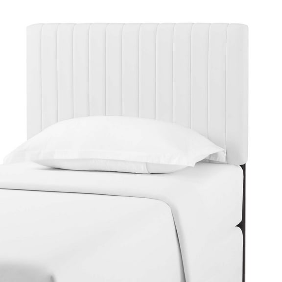 Contemporary Modern Urban Designer Bedroom Twin Size Headbaord, Faux Vinyl Leather, White