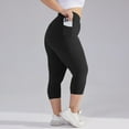 thumbnail image 5 of Women Capri Leggings with Pocket Plus Size Butt Lifting Low Waist Slimming Leggings Tummy Control Compression Running Yoga Pants Black 3XL, 5 of 6