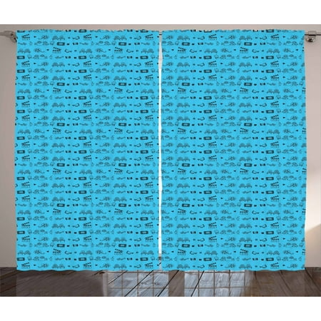 Image of Blue and Black Curtains 2 Panels Set Doodle Style Cinema Movie Theater Icons Camera Seat Popcorn Clapper Window Drapes for Living Room Bedroom 108W X 84L Inches Pale Blue and Black by Ambesonne