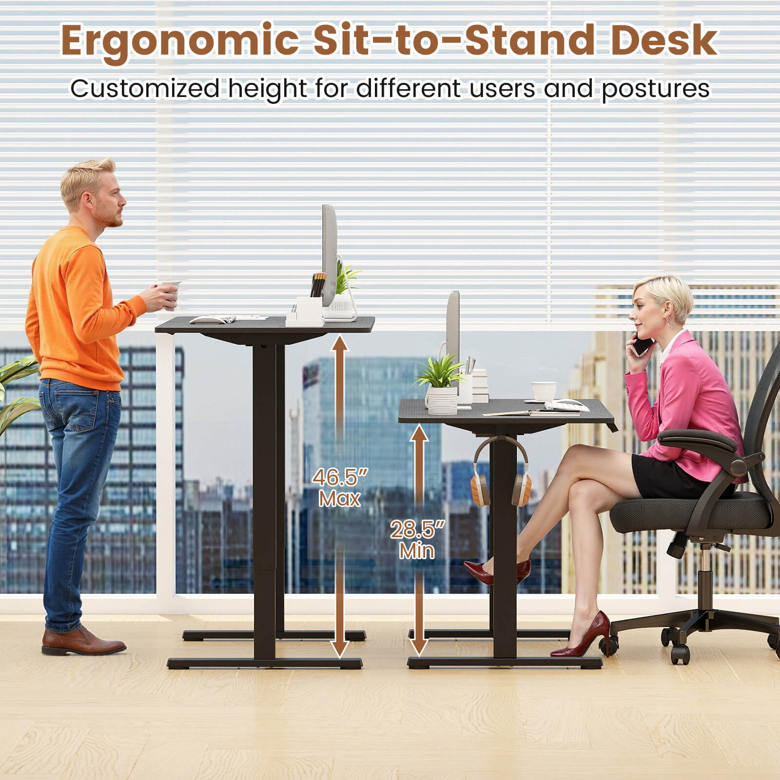 Costway 48” x 24” Electric Standing Desk with LED Display 2 Memory Height Settings for Home Black