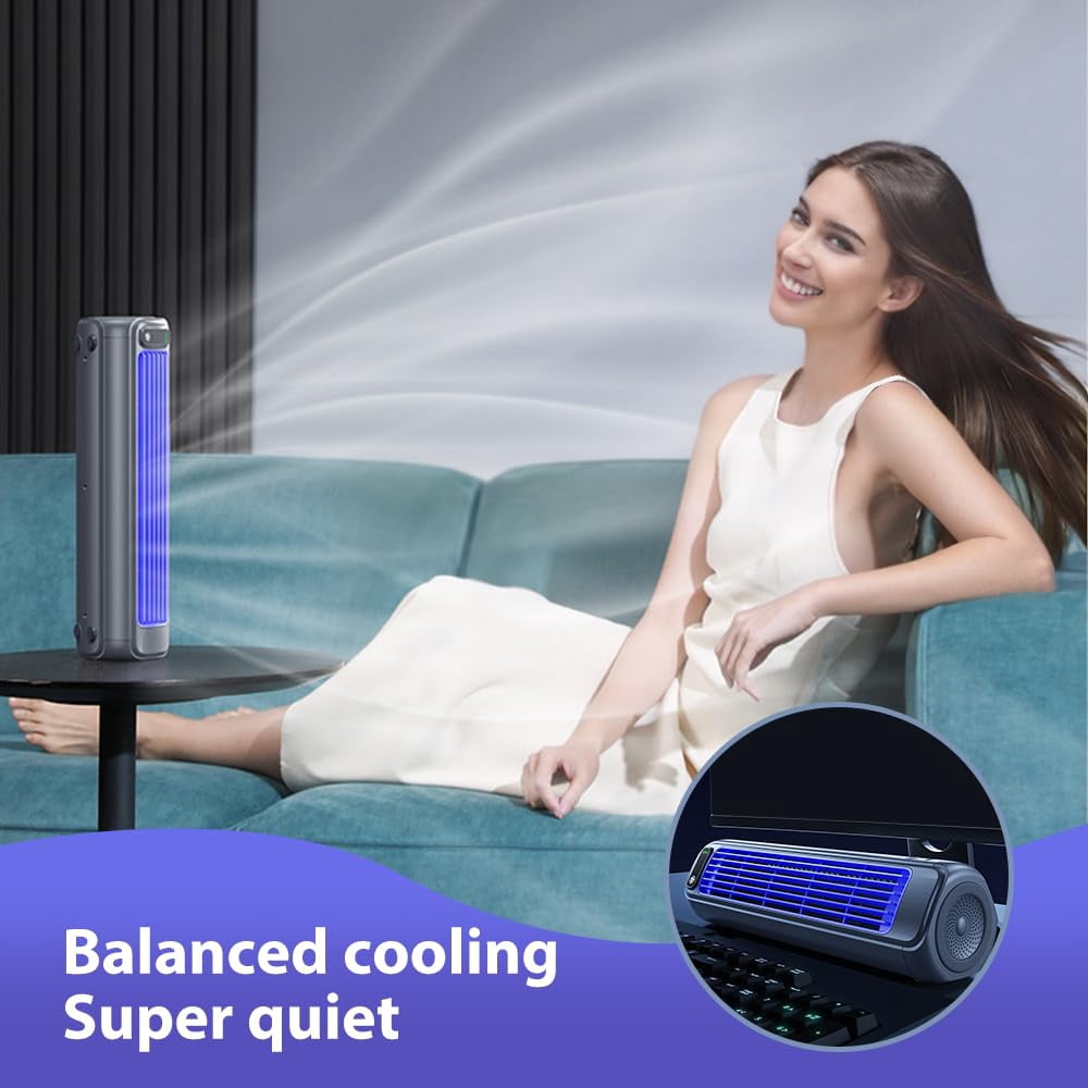 Bladeless Wall-Mounted Fan for Kitchen and Bedroom, 3-Speed Portable Cross-Flow Personal Fan with Punch-Free Installation, AC-Style Quiet Fan