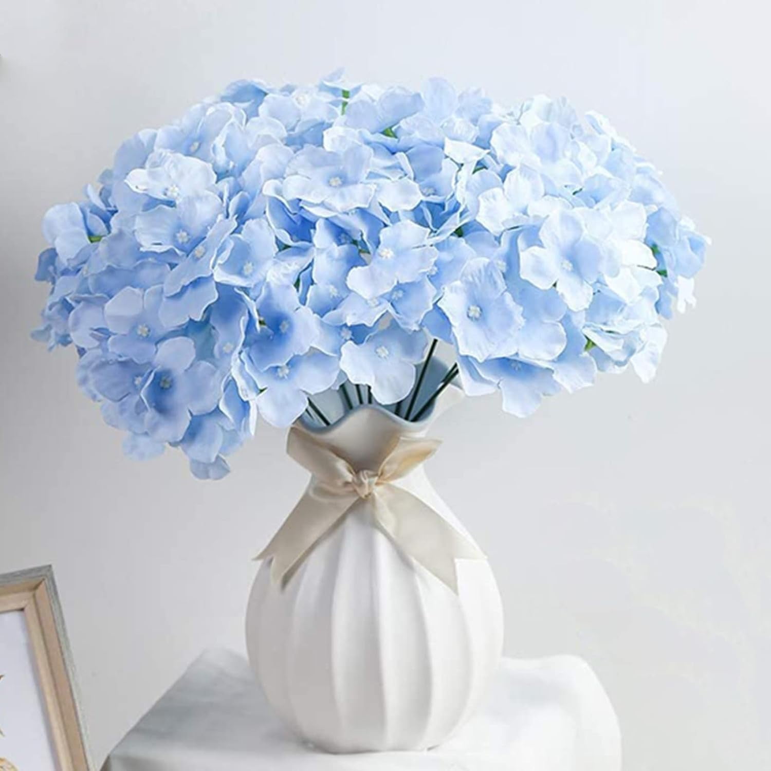 Silk Hydrangea Heads Artificial Flowers Heads and Stems Fake Hydrangea Flowers for Home Wedding Decor (Pure White)