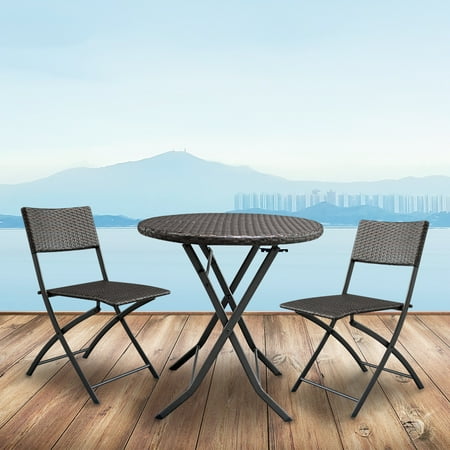 Shingle Covered Patio Clearance! Patio Dining Set, 3PCS Stable Wicker Patio Furniture with 2PCS Single Sofas and 1PC Round Table, PE Rattan Iron Sectional Sets for Garden Backyard Outdoor Porch Poolside Balcony Lawn, Q0392 ()